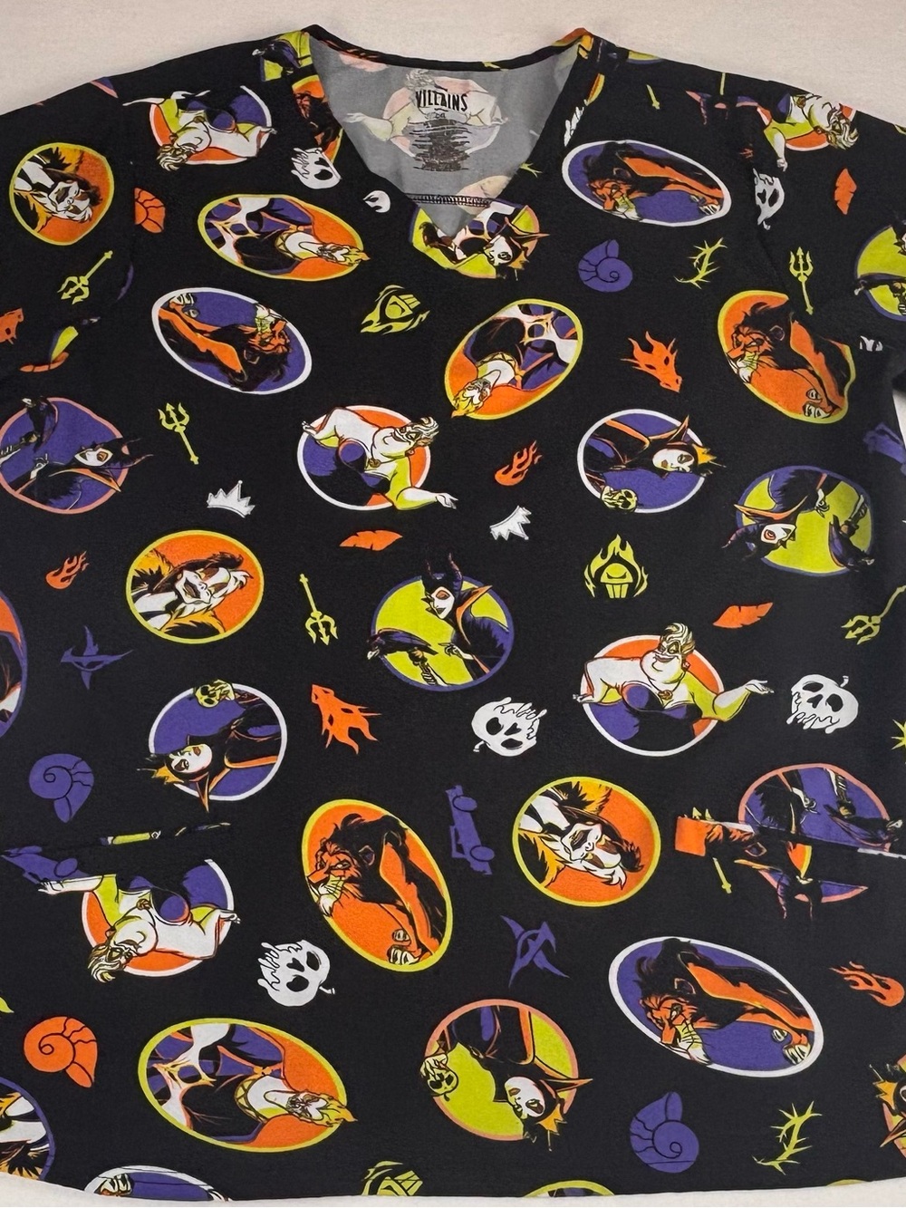 Disney Villains Graphic Scrubs - Black with Purple, Orange & Lime